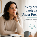 woman thinking clearly after her brain blanks under pressure