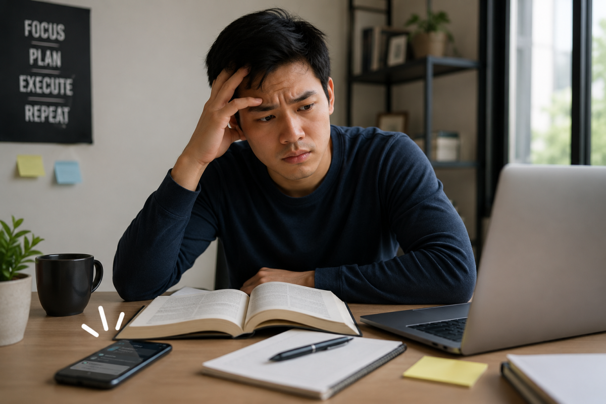 Person rereading an article because they forgot what they just read