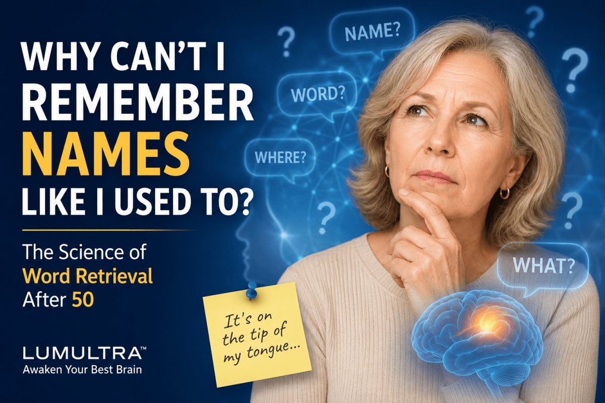 Adult trying to remember a familiar name during a conversation