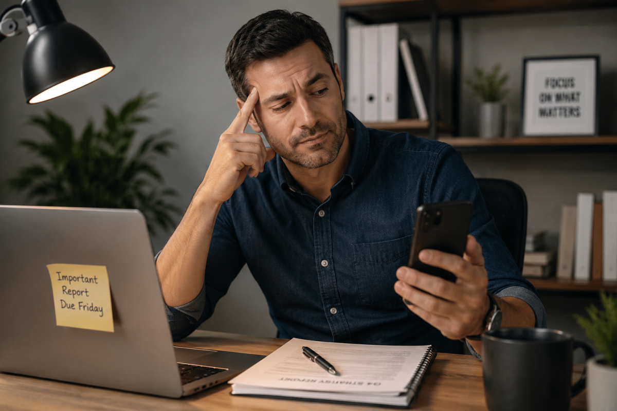 Person struggling to focus on an important but boring task