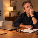 Why Unfinished Tasks Keep Popping Into Your Head Professional reflecting on an unfinished task after closing their laptop