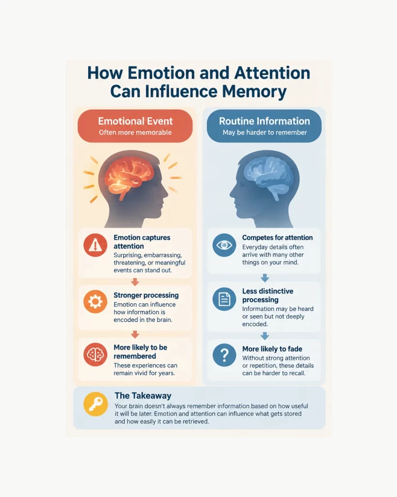 How emotional memory and everyday information are processed differently through attention and recall