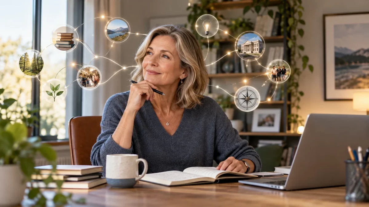 Adult connecting new information to existing knowledge to improve memory.