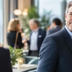 Why You Recognize Someone but Can't Remember Where You Know Them From Middle-aged man looking across a busy professional networking event